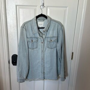 Thread & Supply Denim Jacket with Distressing and Freyed Hem – Women’s Large